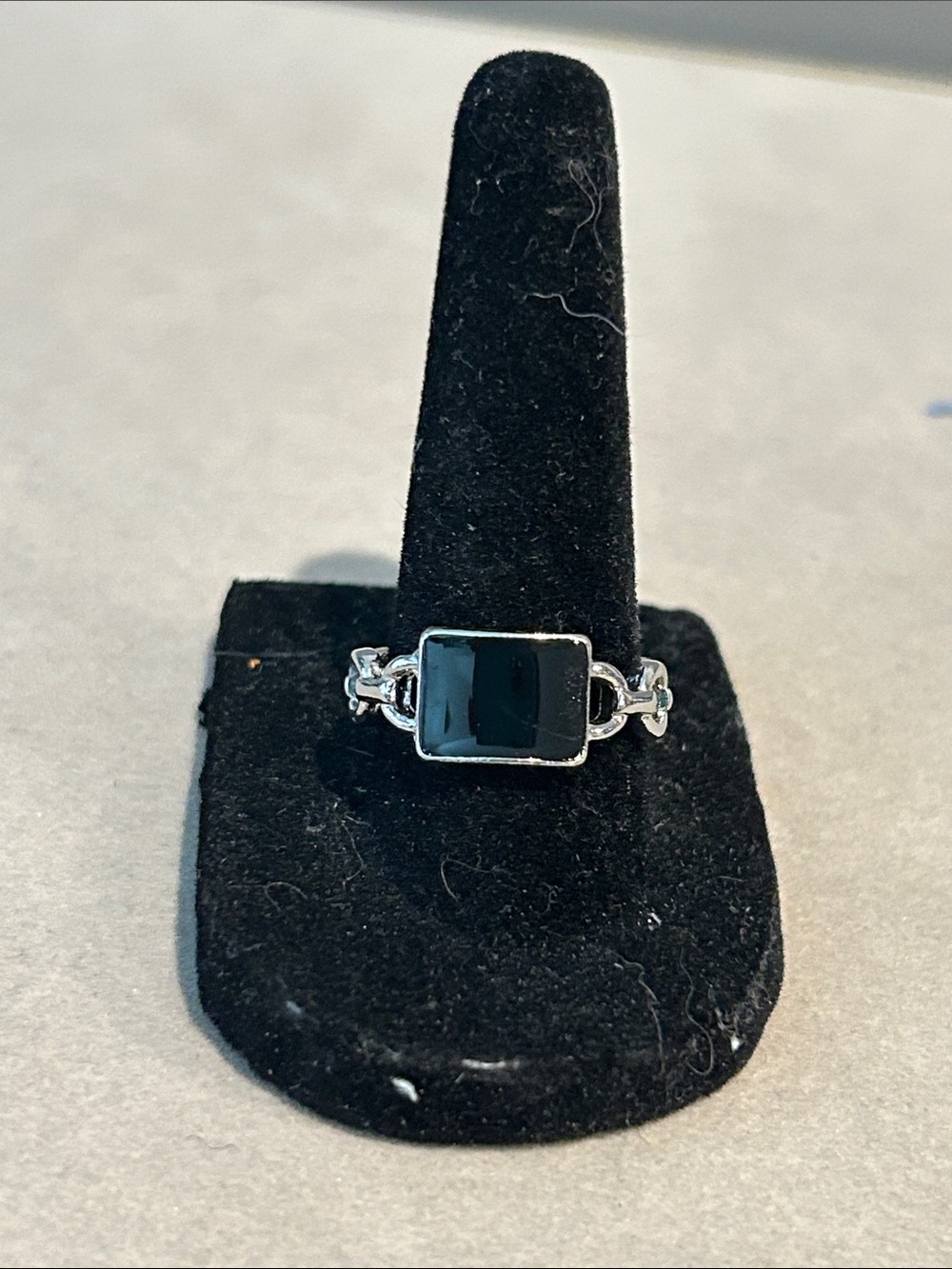 Black Onyx Silver Tone Ring - Black